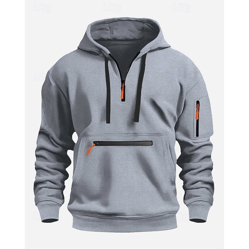 Men's Hoodie Quarter Zip Hoodie Black Navy Blue Camel Light Grey Dark Gray Hooded Plain Pocket Sports & Outdoor Daily Holiday Polyester Streetwear Basic Casual Spring Autumn / Fall Clothing Apparel