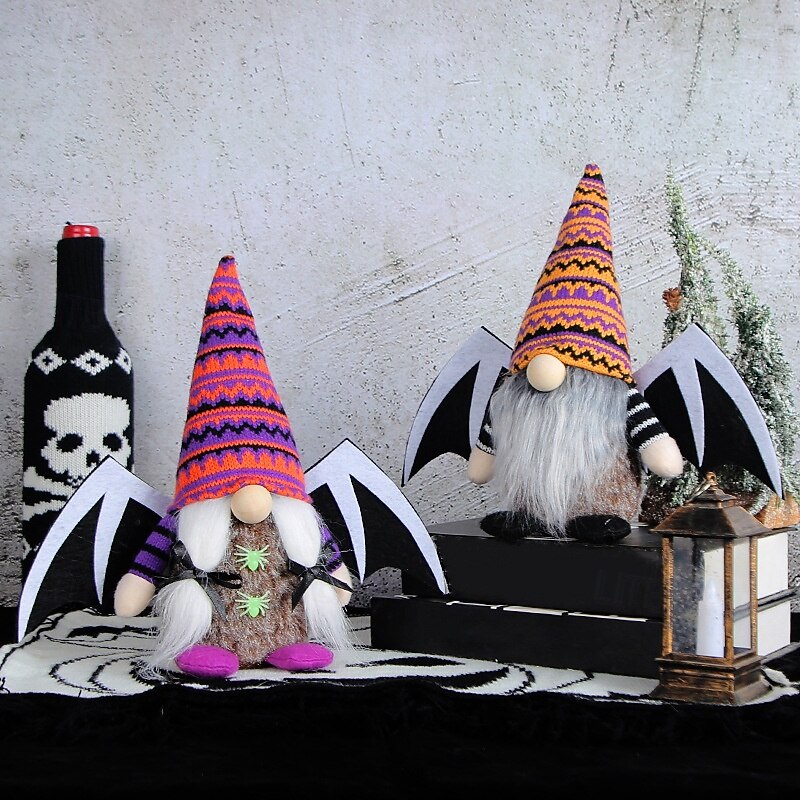 Halloween Plush Gnome Doll with Wings, Cute No-Face Knit Stuffed Toy for Spooky Festival, Halloween & Christmas Gift Decoration3