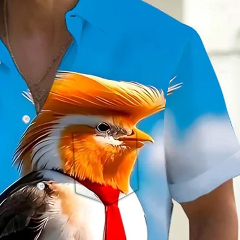 Independence Day Men's Bird Funny Patriotic Shirt Summer Shirt Button Up Shirt Short Sleeve Fashion Casual Holiday Summer Spring Turndown 3D Print Collared Shirts Front One Pocket Blue2