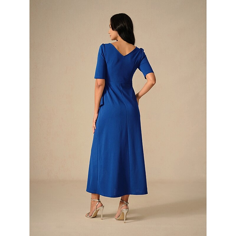 Women's Maxi Dress Ruffle Dress Elegant Regular Fit Solid Color Short Sleeve Crew Neck Royal Blue Summer Spring Fall4