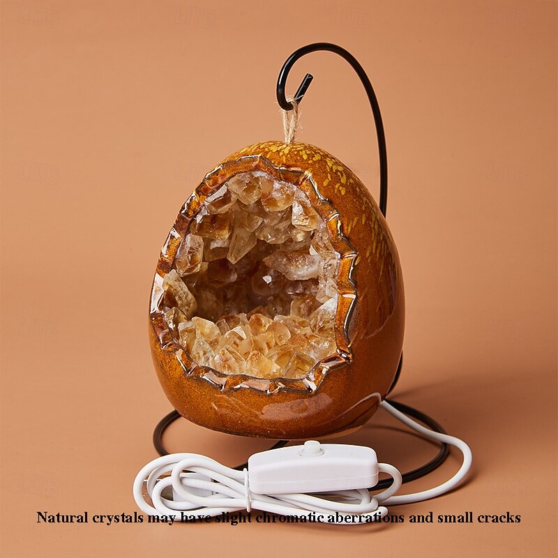 1pc Natural Amethyst Crystal Cluster Dinosaur Egg Shape USB-Powered Night Light with Metal Chain - Purple Fantasy Theme Home Decor for Bedroom Living Room Office Dinosaur Room Decor2