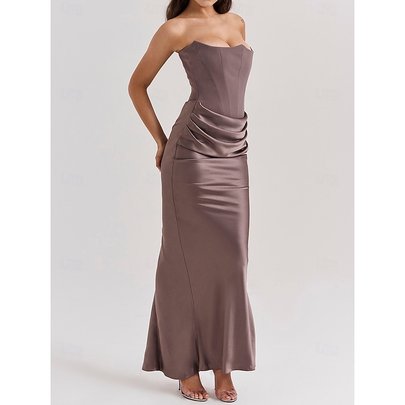 Women's Long Dress Maxi Dress Corset Dress Cocktail Dress Satin Dress Fashion Modern Party Evening Party Tea Party Slim Plain Sleeveless Strapless Brown Summer2