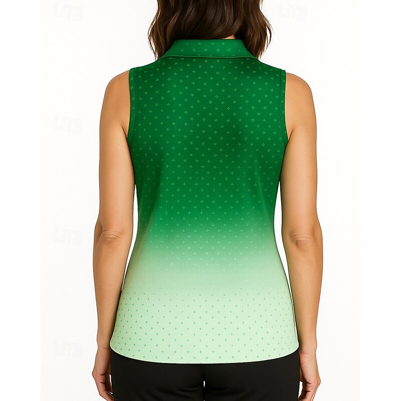 Women's Gradient Golf Polo Shirt Tennis Shirt Tennis Tank Top Sleeveless Print Shockproof High Elasticity Breathable Tennis Golf Pickleball Zip Collar Shirt Polo Green Tennis Clothing2