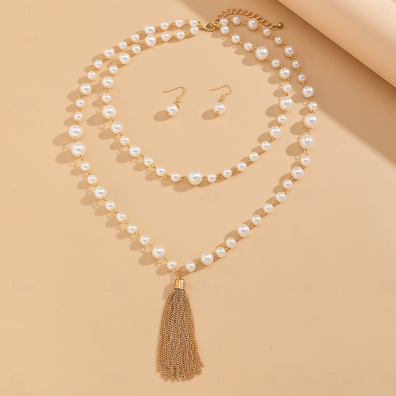 Long Necklace Pearl Women's Elegant Tassel Tassel Fringe Wedding Drops Necklace For Wedding Party Prom3