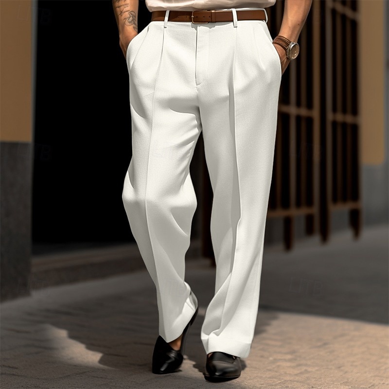 Men's Trousers Dress Pants Suit Pants Front Pocket Straight Leg Plain Comfort Wedding Business Beach Fashion Chic & Modern Black White