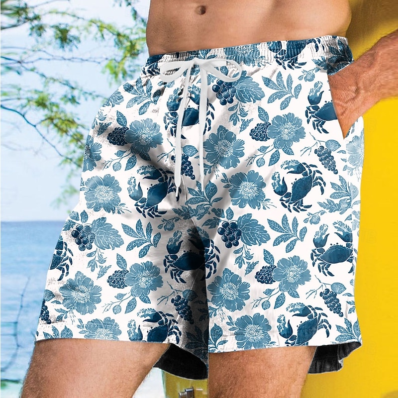 Men's Floral Print Flowers Swim Trunks Swim Shorts Board Shorts Mid Waist Streetwear Hawaiian Vacation Side Pockets Mesh Lining Elastic Drawstring Waist Designer Clothing Apparel3