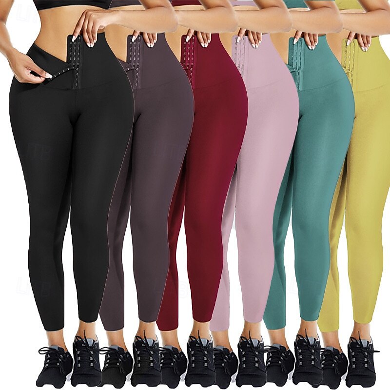Women's Fleece Pants Slacks Leggings Streetwear Casual Full Length Natural Plain Elastic Waist Buckle Comfy Vacation Going out Wine Grey Black Yellow Winter Regular Fit