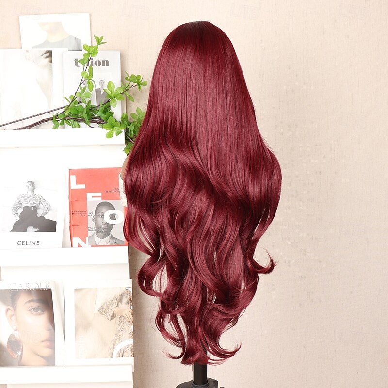Synthetic Lace Wig Body Wave Style 30 inch Burgundy Middle Part 13x6 Lace Front Wig Women's Wig Wine Red4