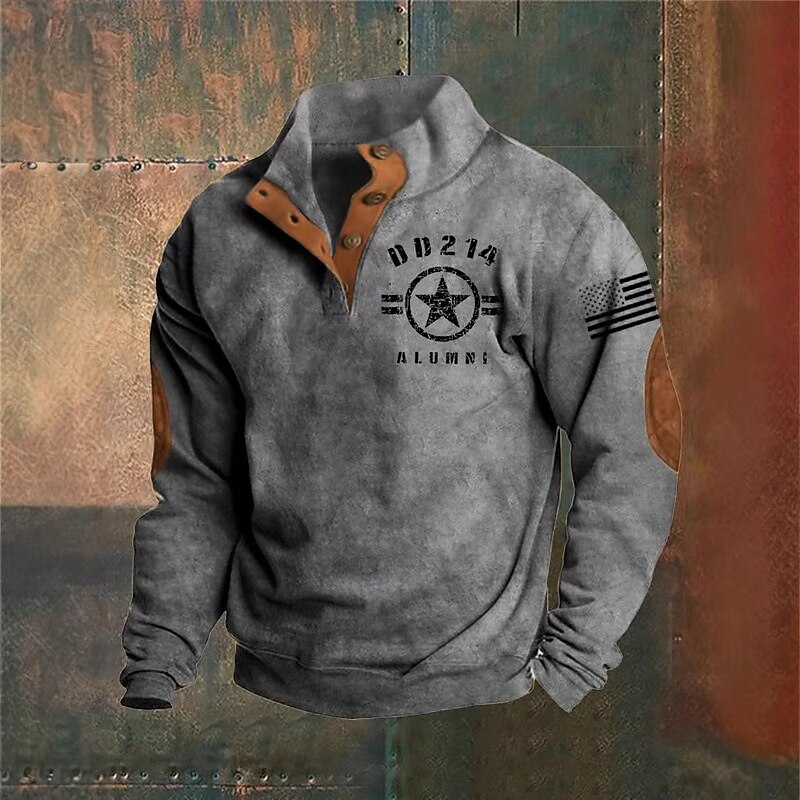 Men's Sweatshirt Black Army Green Navy Blue Brown Dark Gray Standing Collar Graphic Print Patchwork Daily Holiday Going out Polyester Streetwear Casual Fall Winter Clothing Apparel Hoodies2