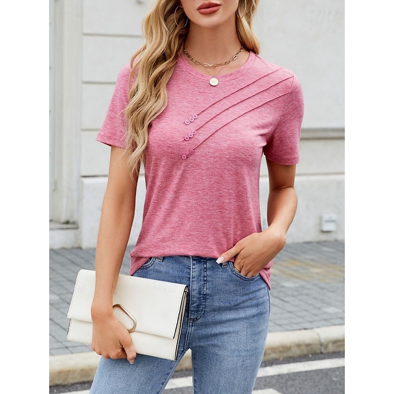 Women's T Shirt Solid Color Fashion Classic Modern Short Sleeve Crew Neck Regular Tops Daily Weekend White Pink Green Khaki Summer2
