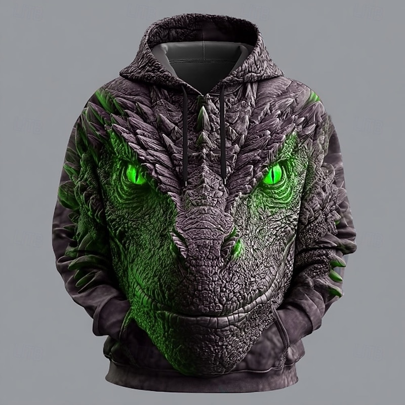Men's Dragon 3D Hoodies Sweatshirt Cool Party Long Sleeve Crew Neck Club Streetwear Yellow Red Drawstring Fall Winter Designer3