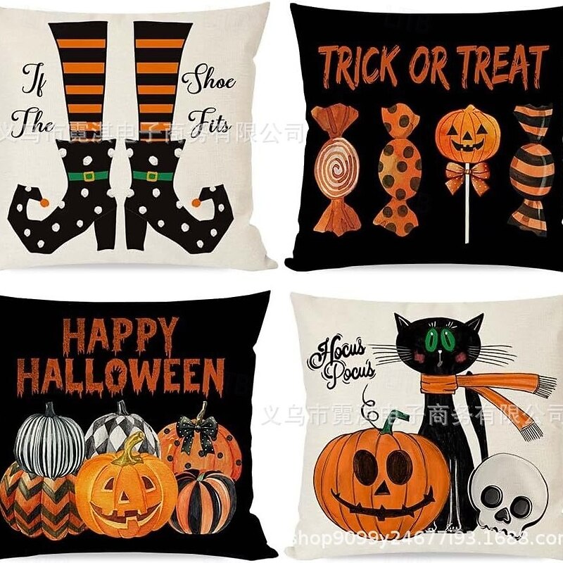 1 pcs Linen Pillow Cover, Halloween Square Zipper Traditional Classic