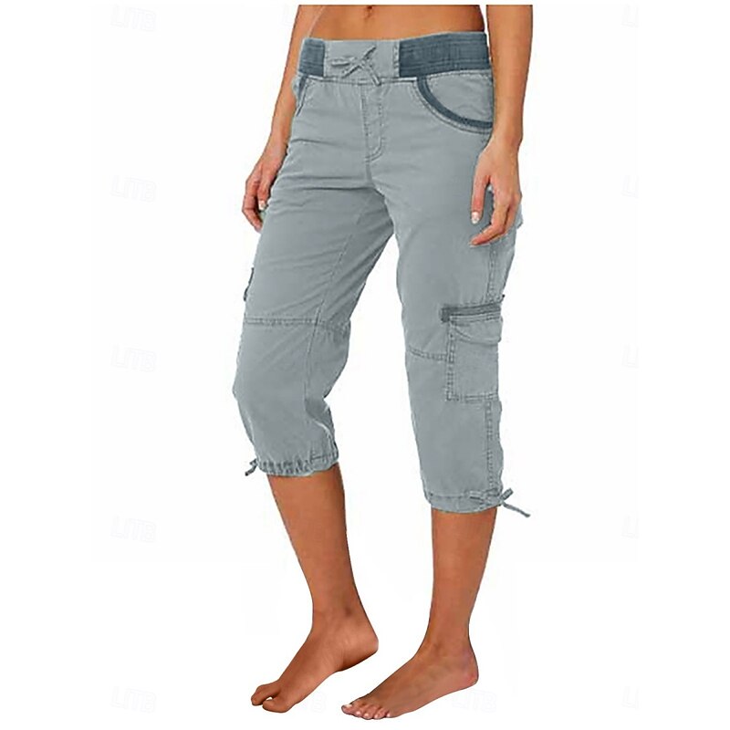 Women's Cargo Pants Vacation Fashion Streetwear Calf-Length High Waist Plain Pocket Comfy Soft Comfortable Micro-elastic Outdoor Street Yellow-Brown Black White Orange Summer Regular Fit3