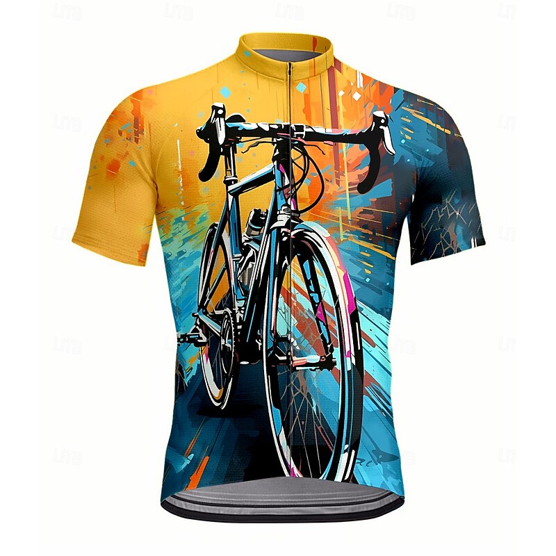 Men's Women's Cycling Jersey Graphic Geometric Short Sleeve Bike Jersey Top with 3 Rear Pockets UV Resistant Quick Dry Front Zipper Reflective Strips Sports Blue Clothing Apparel