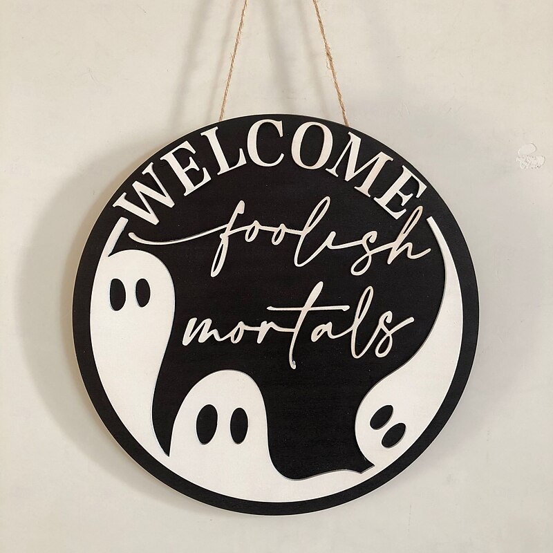 Halloween Front Door Wreath Door Hanger Ghost Welcome Door Number Wooden Crafts Pendant2