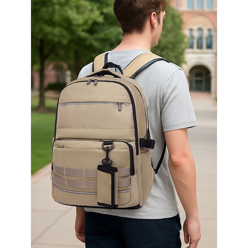 Men's Large Capacity Water-Repellent Laptop Backpack, Multi-Compartment Outdoor Travel Bag with Reflective Strip, Casual Work and School Backpack for Teen Boys and Adults