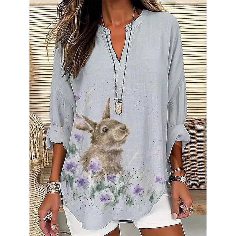 Women's Shirt Animal Butterfly Stylish Modern Long Sleeve V Neck Regular Tops Daily Holiday Buttons Print White Gray Summer2