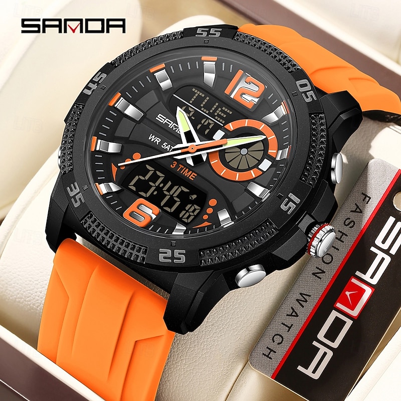 SANDA 3372 Dual Display Men's Watch Chronograph Alarm Clock Sport Multi functional Waterproof LED Electronic Watches3
