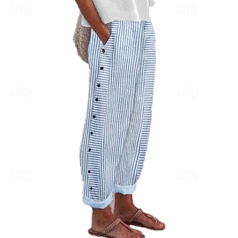 Women's Harem Pants Vacation Vintage Ethnic Style Full Length Mid Waist Striped Micro-elastic Formal Vacation Street Blue Summer Spring Fall Loose Fit2