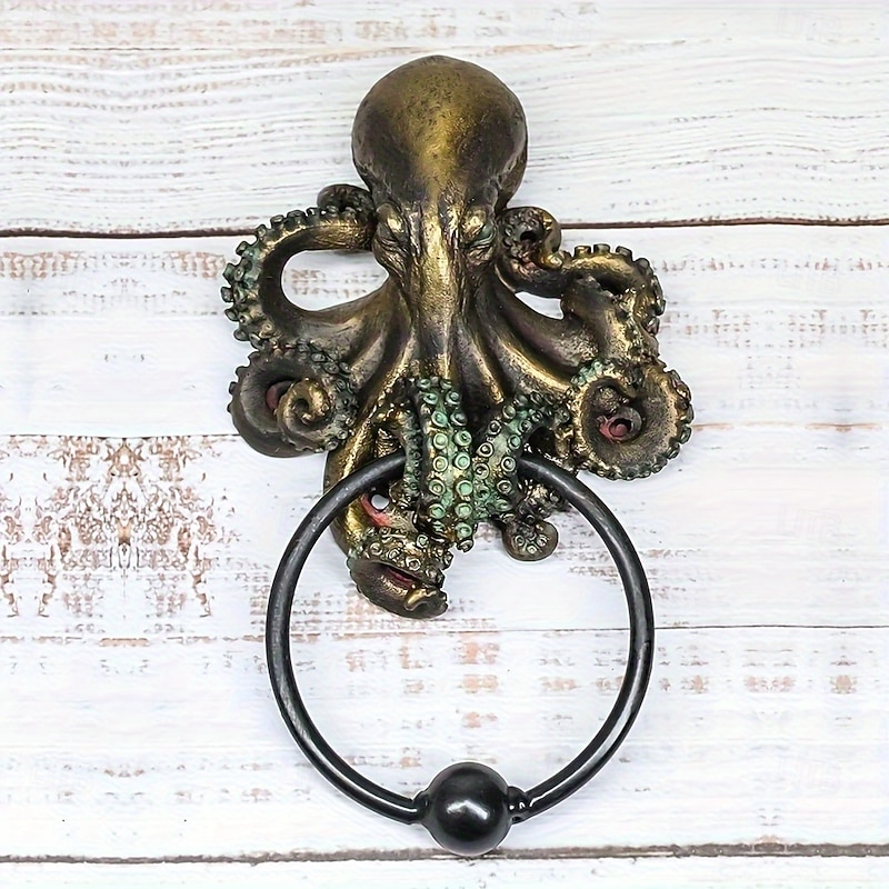 Non-Electric Resin Octopus Door Knocker - Halloween Theme Decorative Figurine for Indoor/Outdoor Use in Various Room Types2