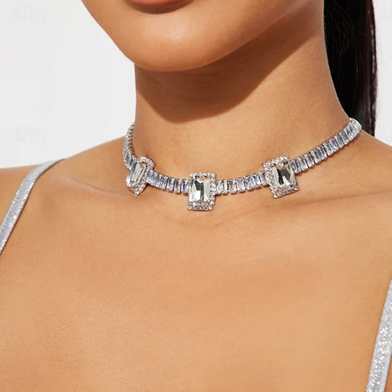Choker Necklace Zircon Women's Fashion Artistic Luxury Transparent Wedding Geometric Necklace For Wedding Party Daily