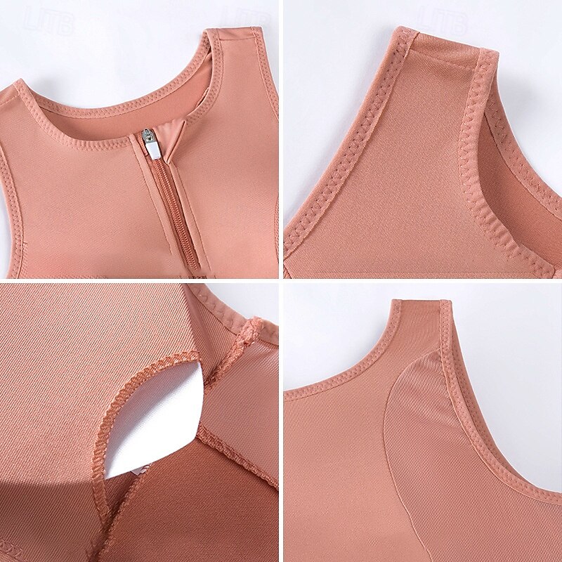 Women's Yoga Bra Pilates Bra Sports Bra Bra Top Push Up Seamless Anti-vibration Zipper Wireless Solid / Plain Color Sport Activewear Black White Gym Zumba Running3