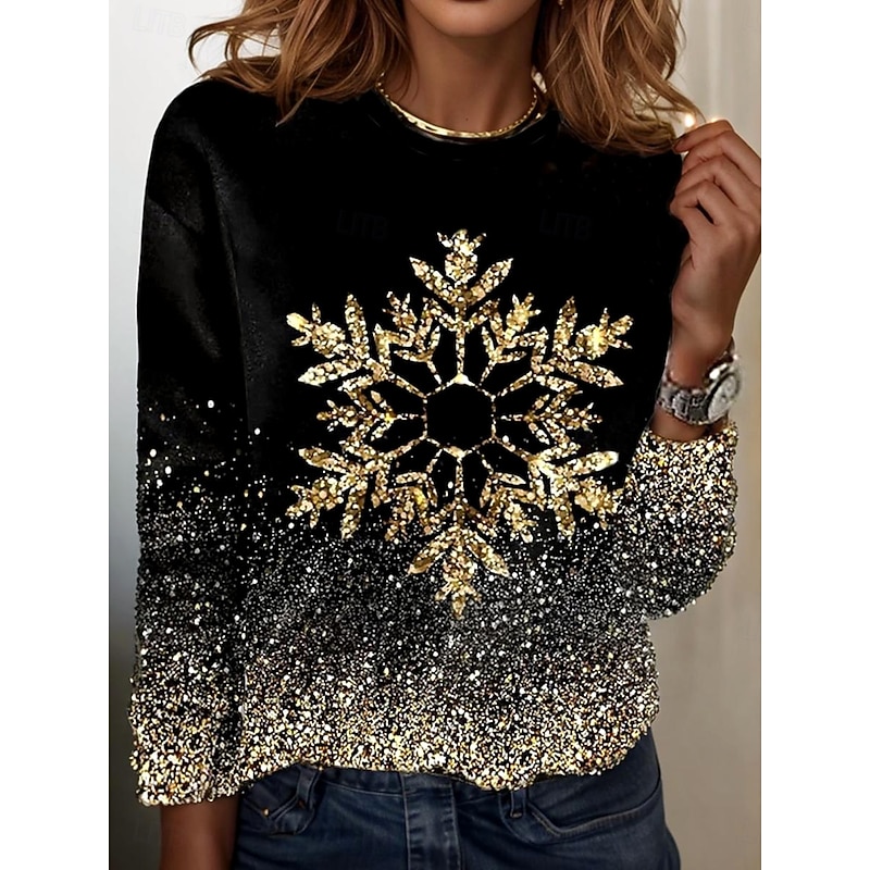 Women's T shirt Crew Neck Long Sleeve Tunic Casual Print Regular Tops  Daily Black Spring Fall