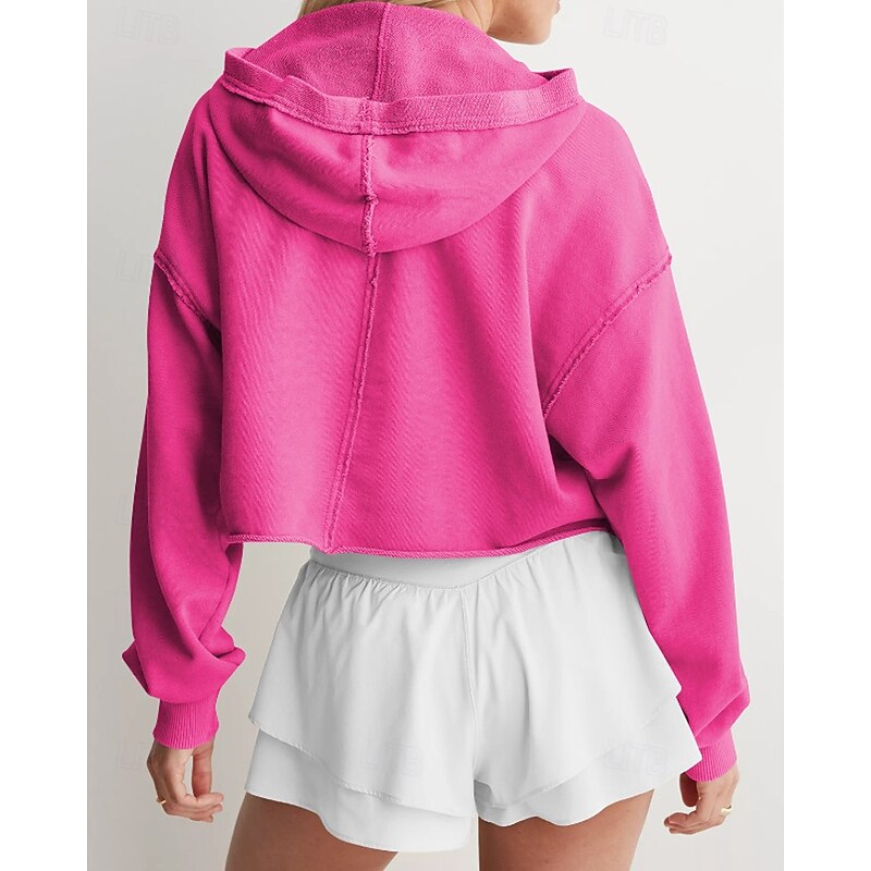 Women's Hoodie Track Top Short Long Sleeve Top Athleisure Fall Solid Colored Windproof Wick Moisture Tennis Golf Running Sportswear Activewear Apricot Black Fuchsia3