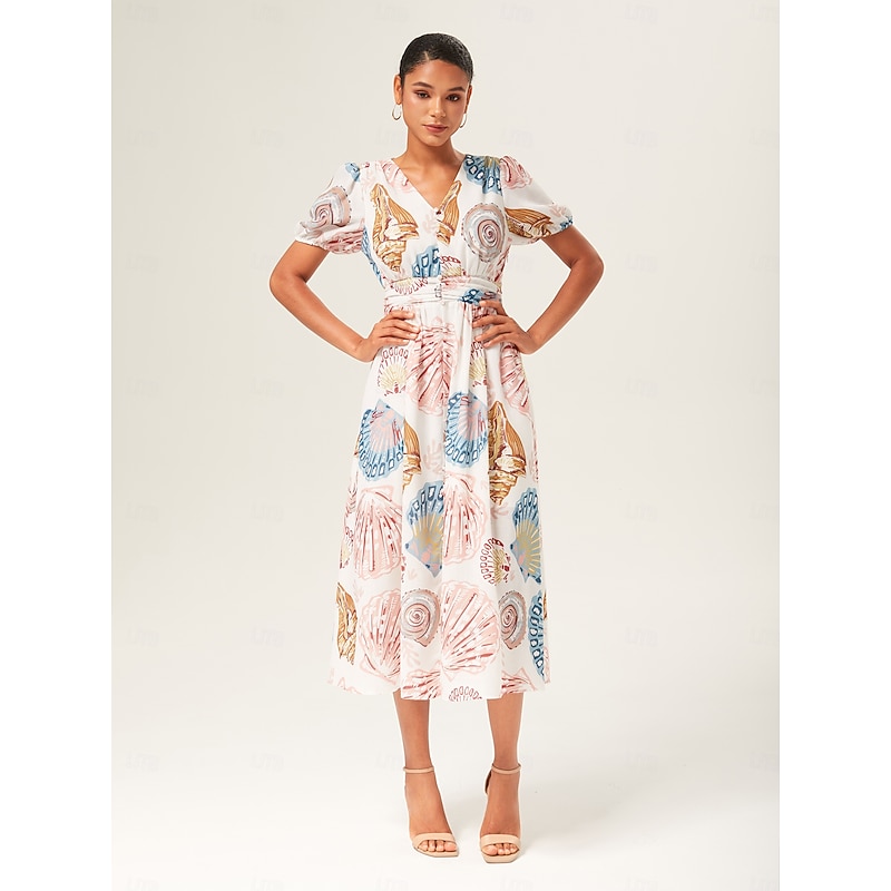 Linen-Like Smocked A-Line Midi Dress4