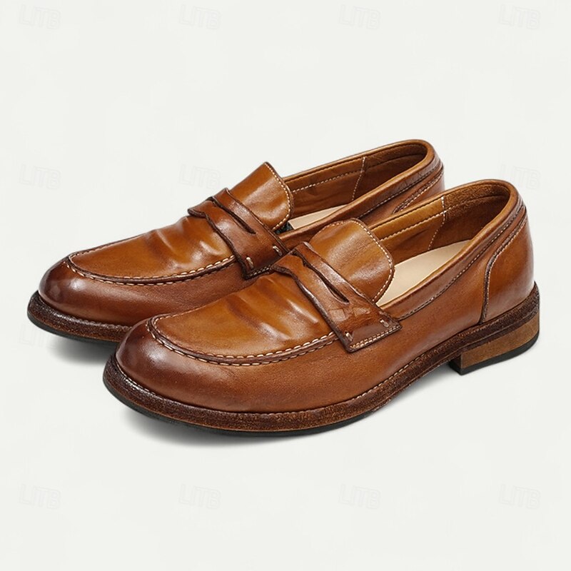 Men's Brown Leather Loafers with Moccasin Stitching and Goodyear Welt - Comfortable and Elegant Casual Shoes for Everyday Wear3