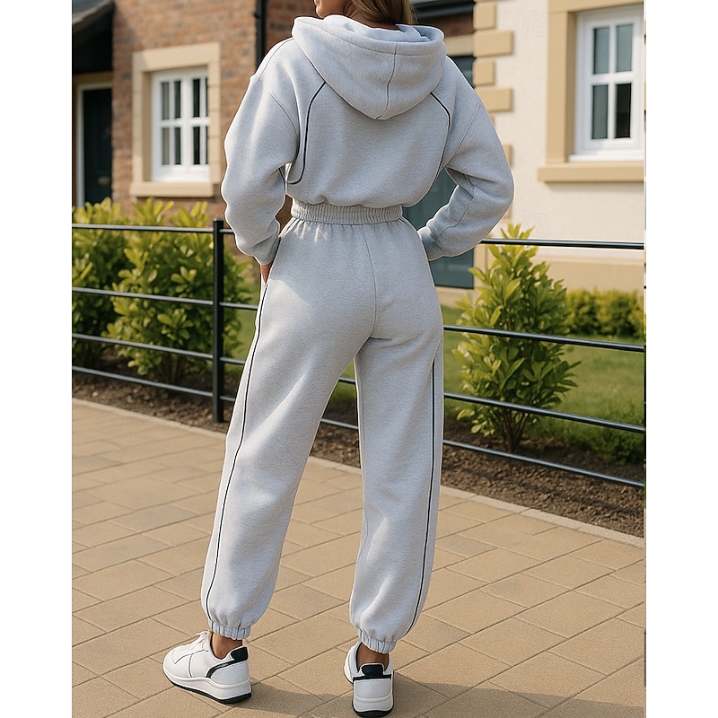 Women's Tracksuit Sweatpants Pullover Sweatshirt Zipper Pocket Solid Colored Clothing Suit Spring Black Pink Gym Training Running Windproof Long Sleeve Sport Activewear Micro-elastic Regular Fit2