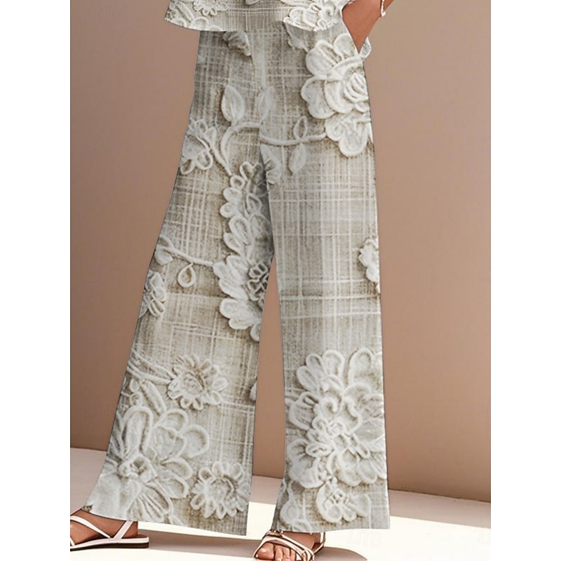 Women's Elegant Fashion Streetwear Two Piece Sets Blouse Vest Pants Trousers Sleeveless Crew Neck Outdoor Work Casual Floral Print Vacation Daily Holiday Green Summer Regular Fit3