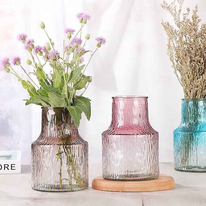 Nordic Glass Vase for Home Decor, Clear Hydroponic Flower Vase for Tabletop, Minimalist Living Room Decoration for Fresh or Dried Flowers
