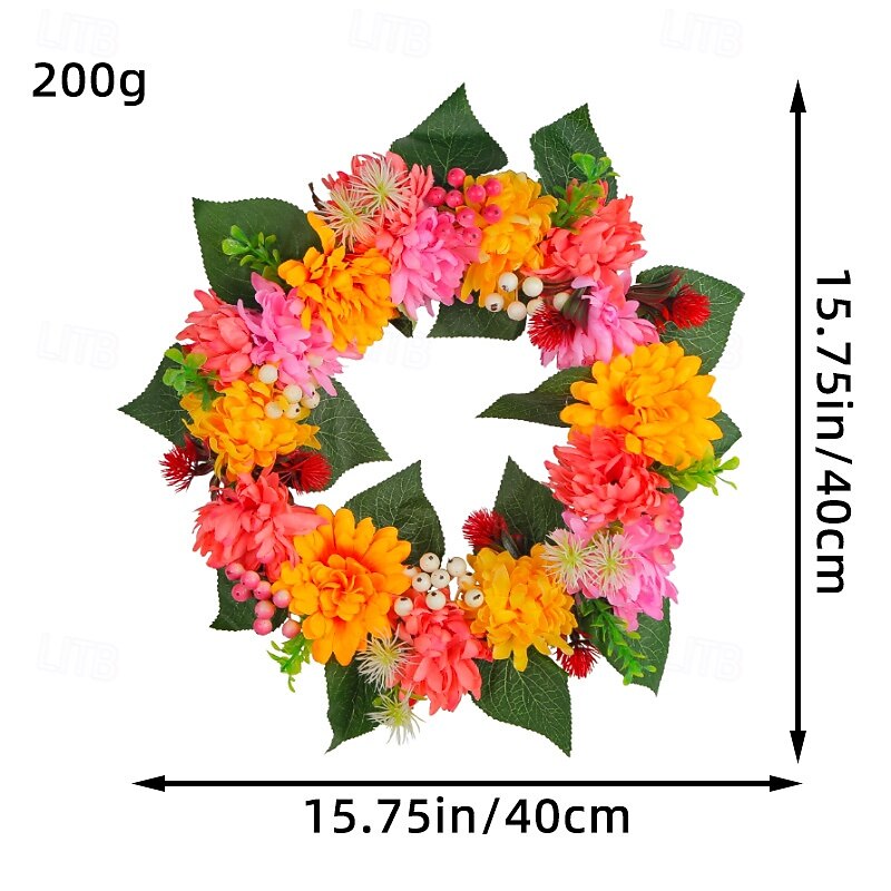 Fall Wreath for Front Door Thanksgiving Autumn Farmhouse Indoor Outdoor Decoration, Artificial Chrysanthemum Floral Wreath with Fall Leaves, Rustic Harvest Garden Door Hanging Decor3