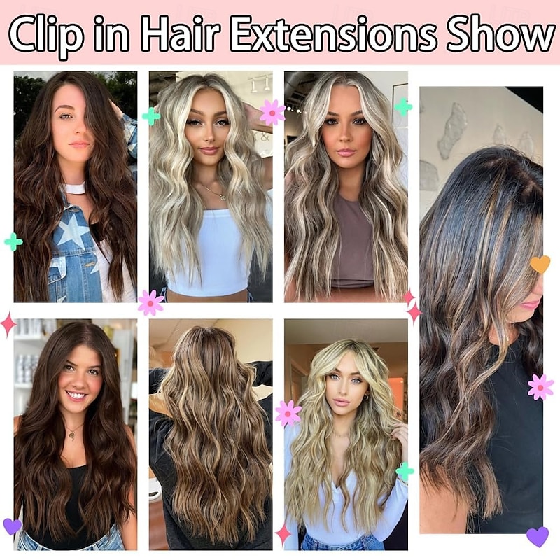 Clip in Hair Extensions for Women 6PCS Clip Ins Long Wavy Curly Hair Extension 16 Inch Synthetic Hair Extension Thick Hairpieces3