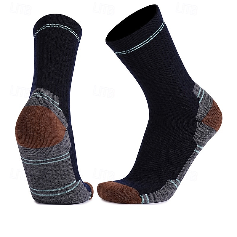 1 Pair Men's merino wool socks Hiking Socks Running Socks Sports Socks Thermal Warm Breathable Anti Blister Thick Winter Outdoor quarter crew Patchwork Merino Wool Black Royal Blue Light Grey for Ski3