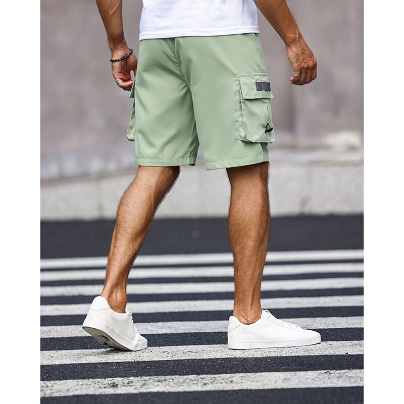 Men's Cargo Shorts Shorts Summer Shorts Drawstring Elastic Waist Multi Pocket Plain Comfort Wearable Knee Length Outdoor Sport Daily Fashion Casual Black Green3