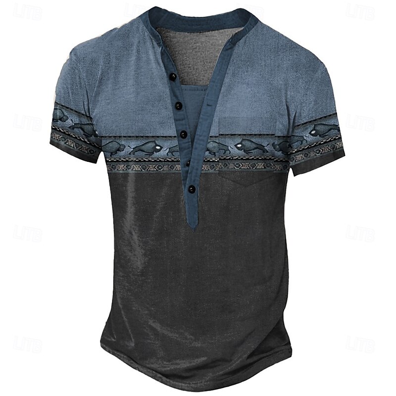 Men's Graphic Tribal Ethnic T Shirt Henley Shirt Tee Short Sleeve Vintage Designer Basic Outdoor Casual Daily Summer All Seasons Light Green Light Blue Khaki Henley Henley T-Shirt4