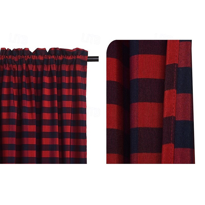 French Door Curtains with Rod Pocket Gingham Curtain for Doors Window Draperies Door Curtain Panels with Glass Window, Kitchen and Patio Doors for Privacy2