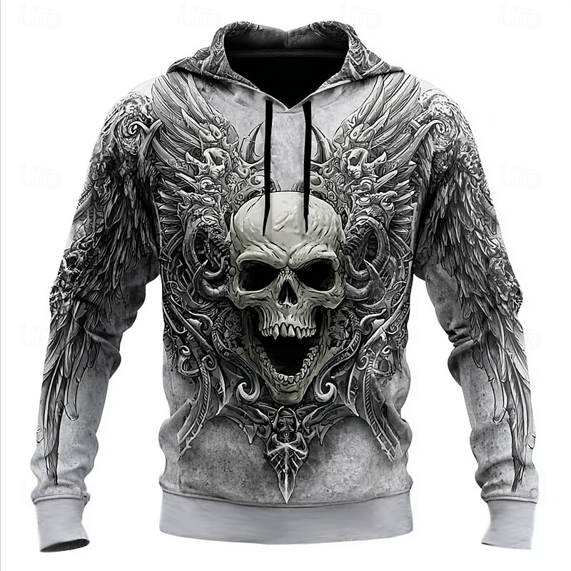 Men's Skull 3D Hoodies Sweatshirt Cool Party Long Sleeve Crew Neck Club Streetwear Black Red Drawstring Fall Winter Designer