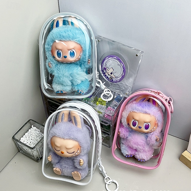 Clear Bag Keychain For 17/15cm Plush DollHanging Display CaseProtective CasePlastic PVC Storage Box (NO DOLL)2