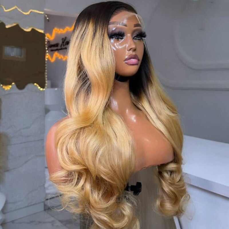 100% Virgin Remy Human Hair 5x5 Closure Wig 13x4 Lace Front Wig Brazilian Hair Wavy Human Hair Wigs with Baby Hair Ombre Honey Blonde Hair Glueless Pre-Plucked For Women4