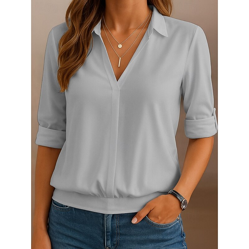 Women's Shirt Solid Color Casual Long Sleeve Shirt Collar Regular Tops Daily White Pink Blue Gray Summer Spring Fall4