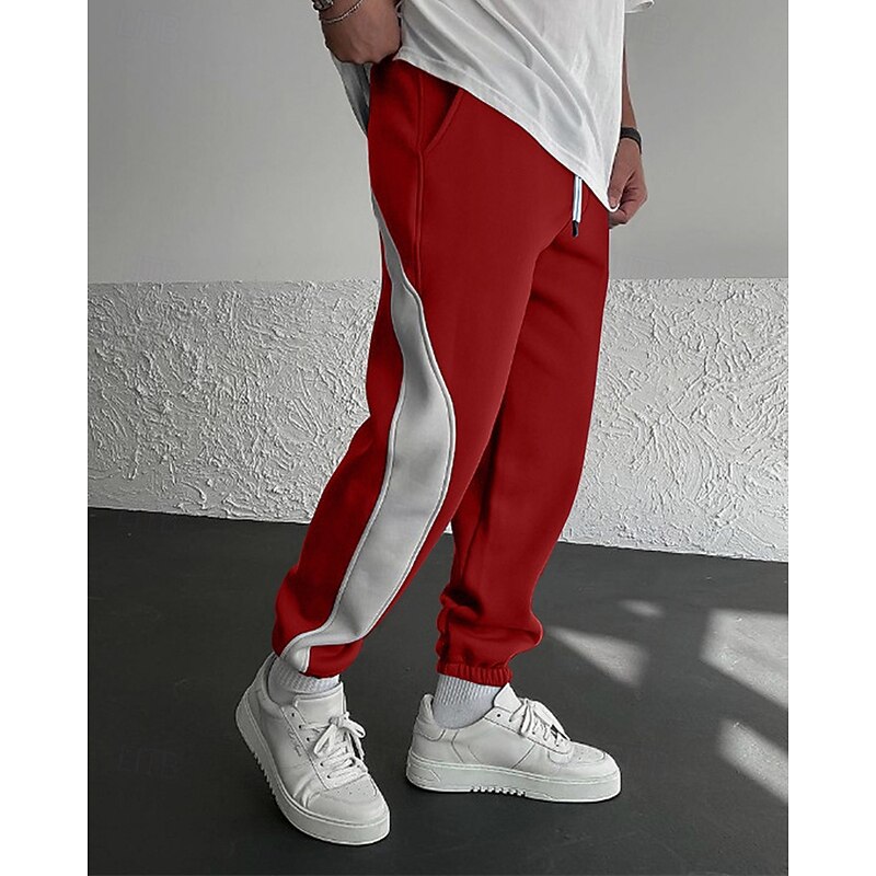 Men's Athletic Pants Sweatpants Joggers Trousers Pocket Drawstring Elastic Waist Color Block Comfort Sports Outdoor Daily Fashion Casual Black / Red White Micro-elastic2