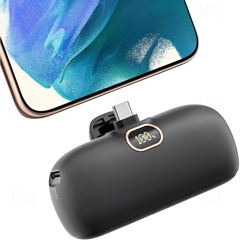 Small Portable Charger for iPhone with Built-in Lightning Cable 5000mAh Power Bank Fast Charging for Phone