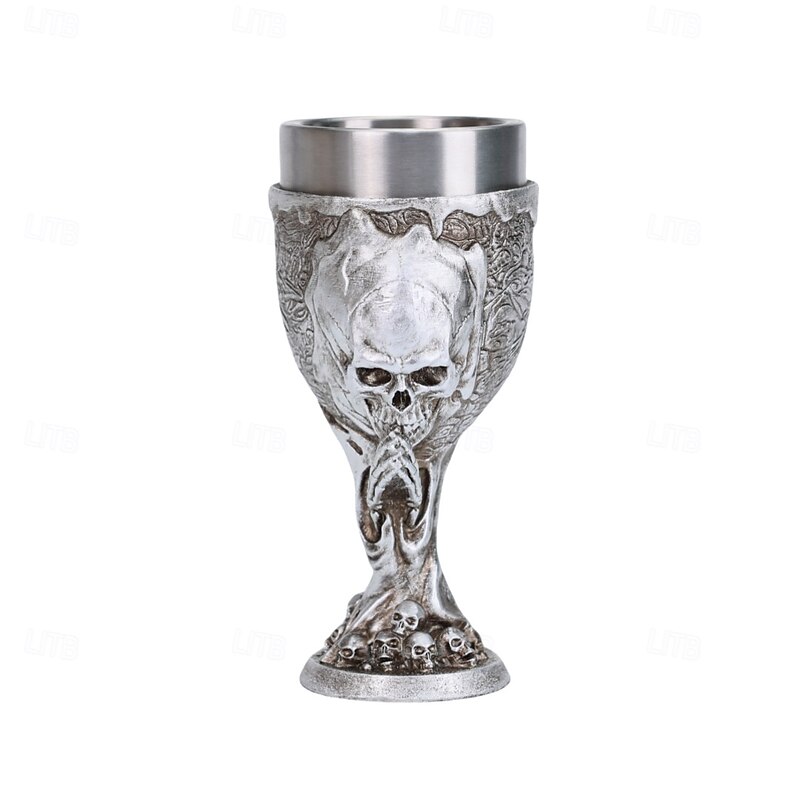 Halloween Skull Wine Goblet Resin & Stainless Steel Skull Stemmed Glass Unique 3D Skull Design for Bar, Party, and Decorative Drinking Cup3