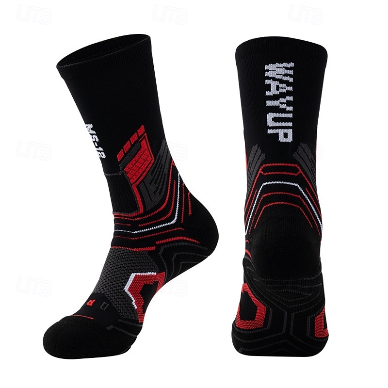 Men's 1 Pair Socks Stockings Sport Socks / Athletic Socks Running Socks Black Red Color Print Vacation Sports & Outdoor Daily Basic Medium Spring Fall Fashion Casual3