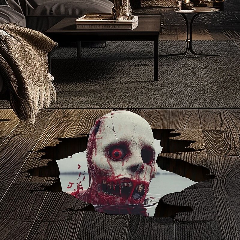Halloween Floor & Wall Decal Sticker 3D Realistic Scary Zombie Peeking Breakthrough Design, Bloody Self-Adhesive Floor and Wall Decor for Holiday Party4