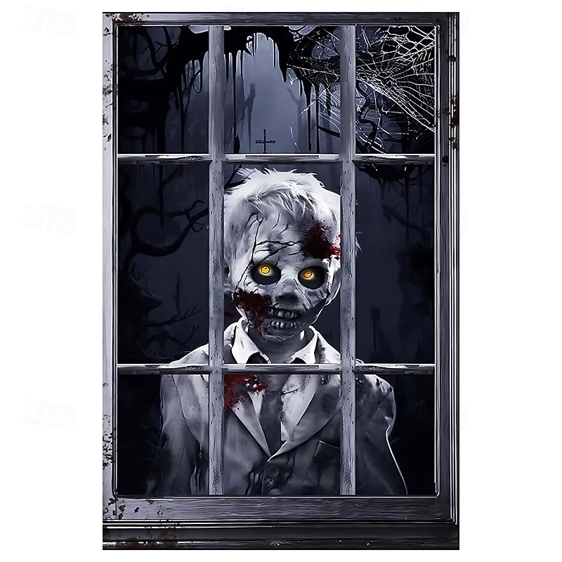 Halloween Horror Window Clings, Static PVC Fake Window Stickers for Glass, Removable Scary Window Decals for Halloween Party Decoration Indoor Outdoor3