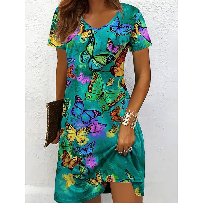 Women's Mini Dress T Shirt Dress Tee Dress A Line Dress Summer Dress Vacation Casual Holiday Regular Fit Floral Graphic Animal Short Sleeve Crew Neck Yellow Red Blue Purple Summer Spring